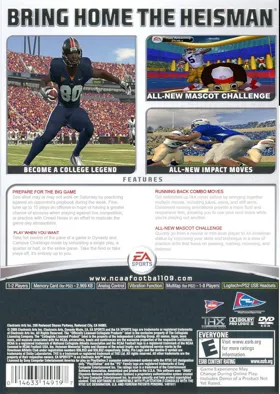 NCAA Football 09 box cover back